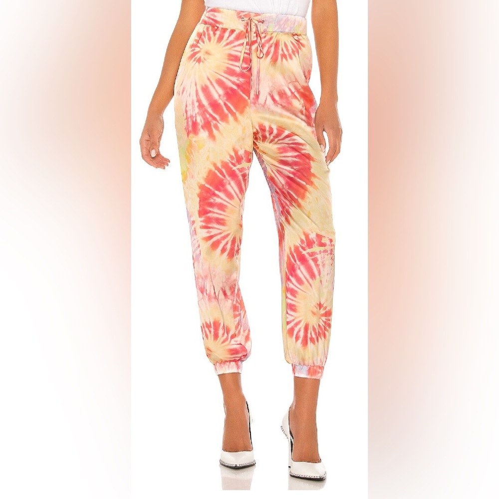 NWT Lovers + Friends Rocky pastel tie dye satin jogger pant small $178